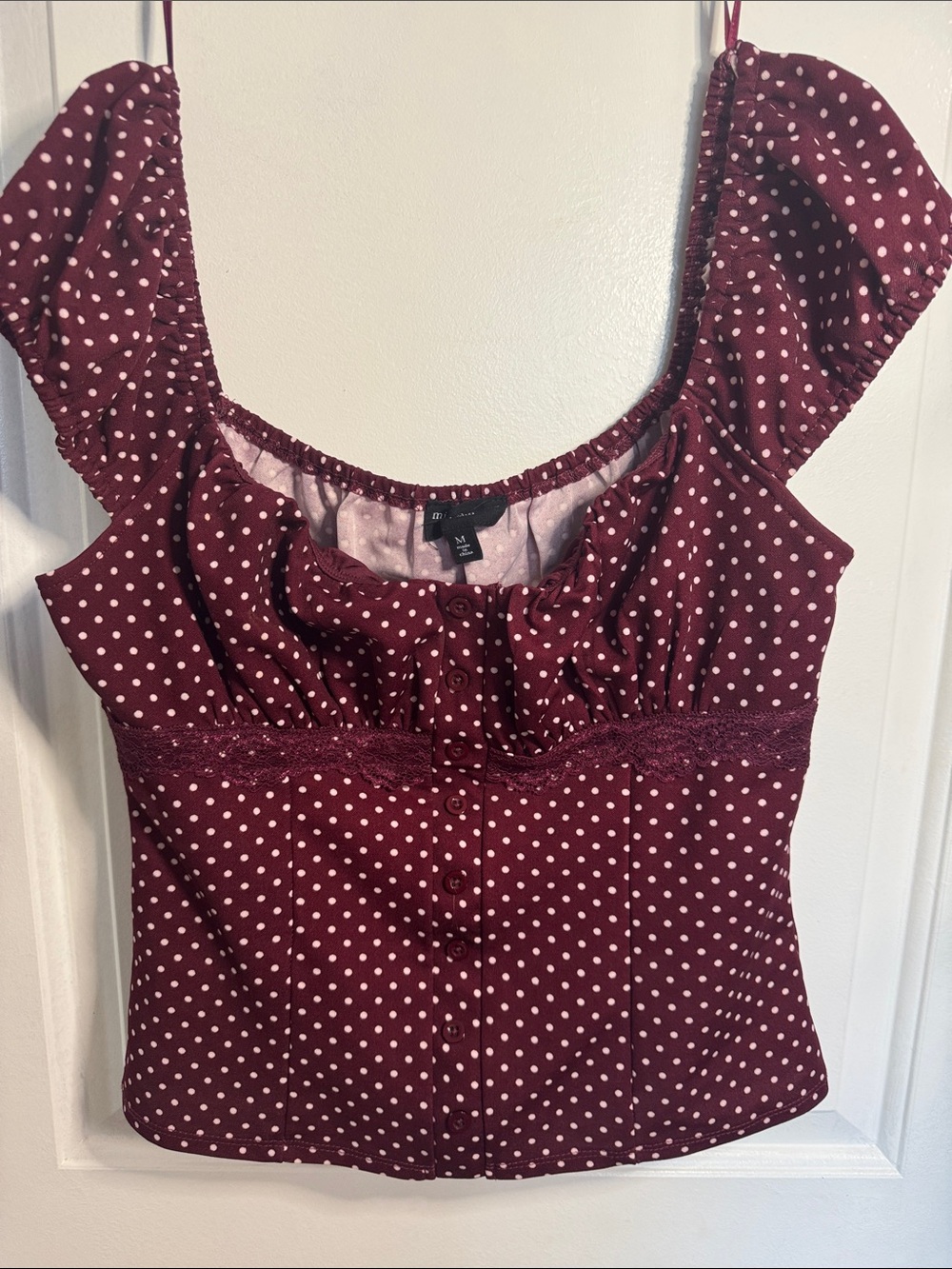 Polka Dot Sweetheart Crop Top in Burgundy - Women's